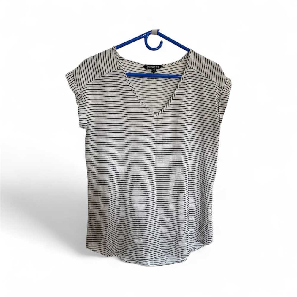 Express Black and White Striped Short Sleeve Top